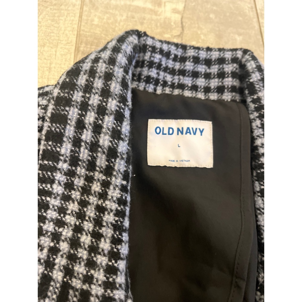 Old Navy Womens Houndstooth Wool Blend Oversized Coat Blue Black White Large NEW